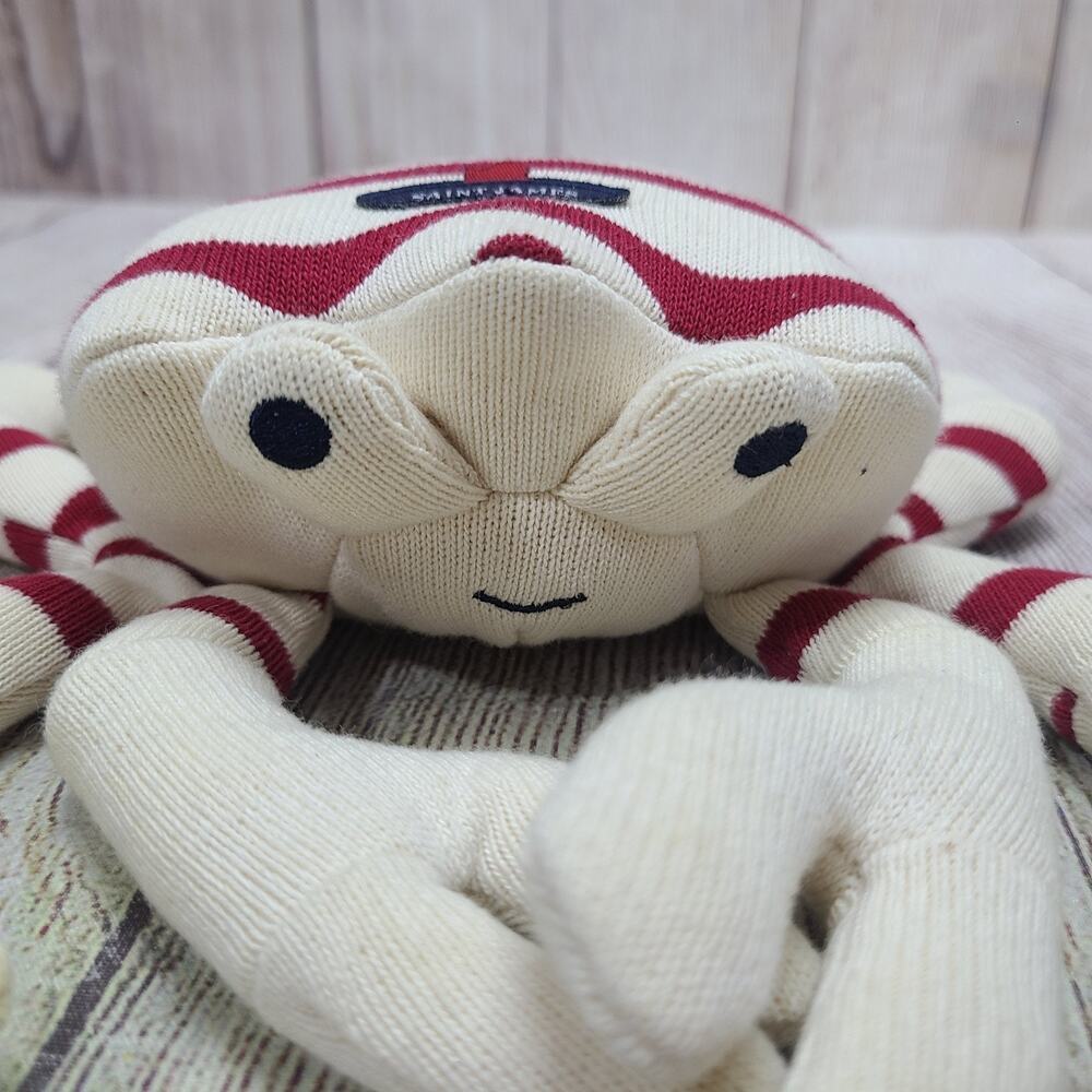 Petit Saint James Plush Crab Stuffed Animal Cream Red Striped - Picture 3 of 10